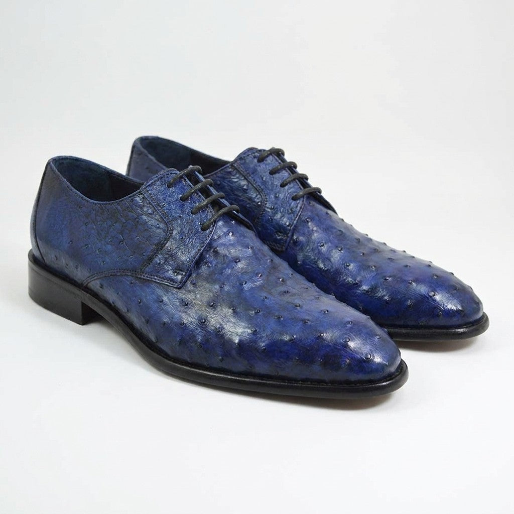 Blue Calzoleria Toscana Toscana 3414 Ostrich Lace Up shoe with lace-up closure and textured ostrich leather finish.