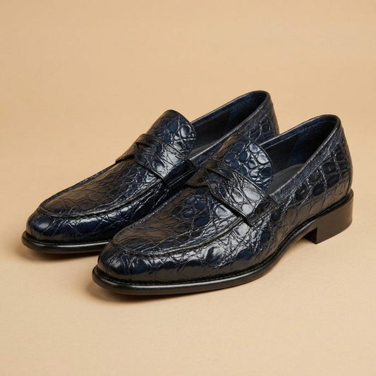 Marfa Calzoleria Toscana Crocodile Caiman Flanks Penny Loafers - Preorder