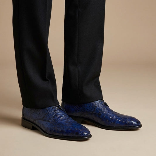 Blue Calzoleria Toscana Toscana 3414 Ostrich Lace Up shoes with lace-up closure and textured ostrich leather finish.