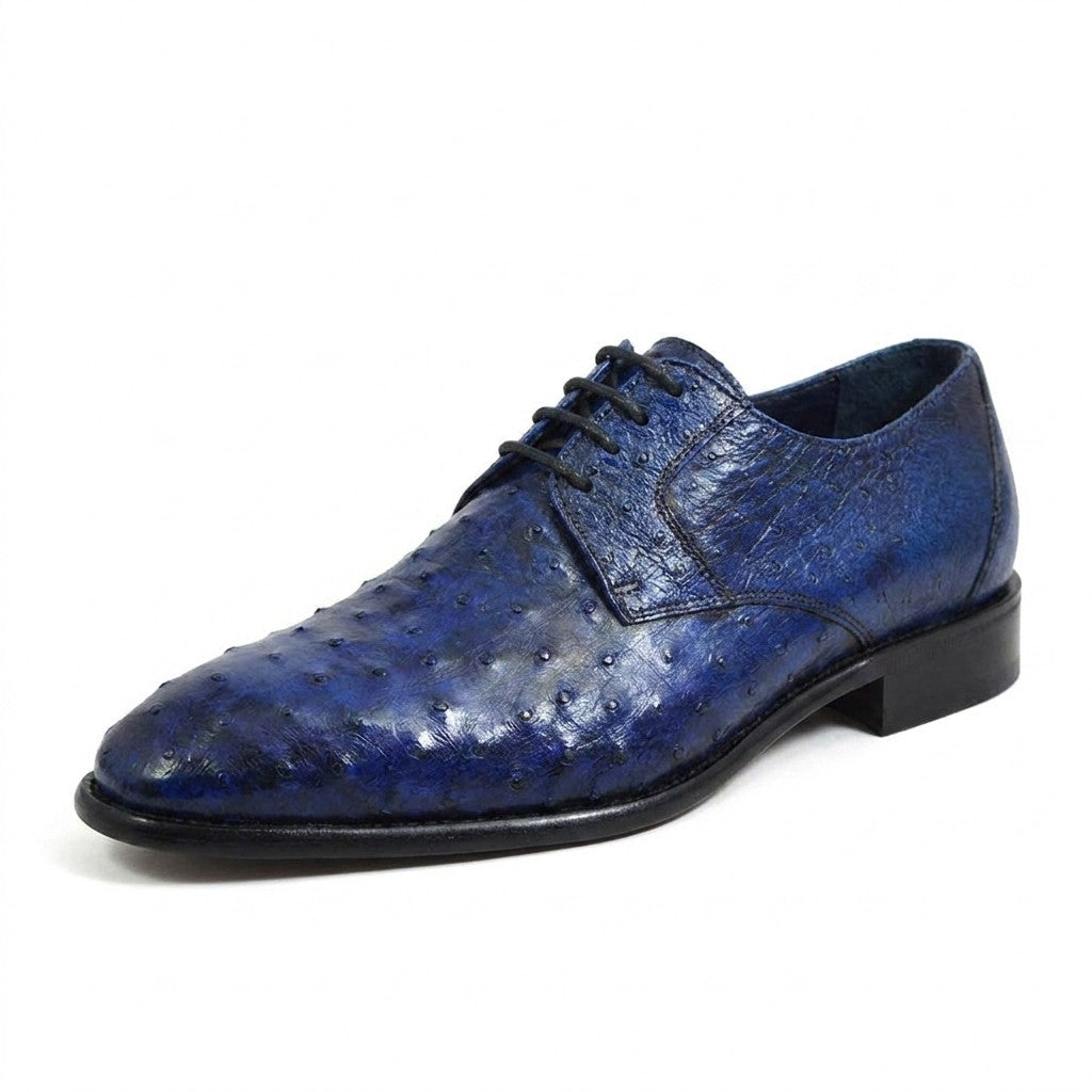 Blue Calzoleria Toscana Toscana 3414 ostrich lace-up shoes with detailed lace-up design and textured leather finish.