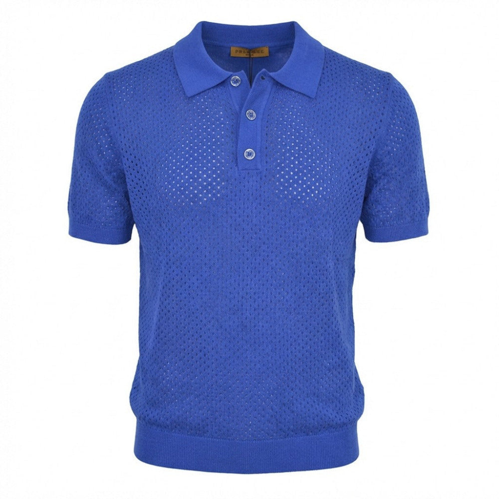 Blue Prestige Mesh Knit Polo Shirt 911 for men, featuring a classic polo collar and breathable knit fabric.
