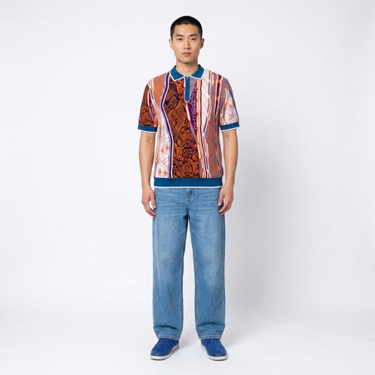 Blue Prestige Polo Neck Half Zip Short Sleeve Shirt, stylish men's clothing with a modern collar design.