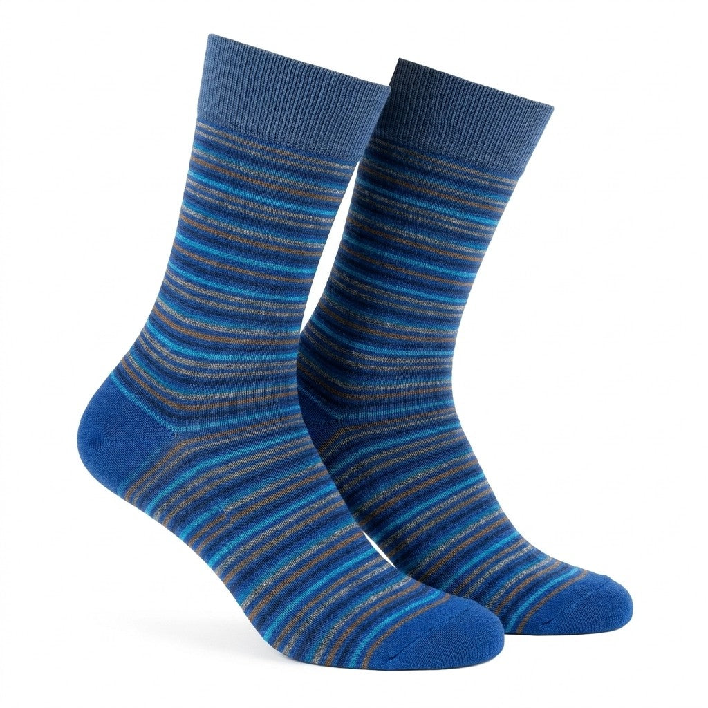 Cellini Uomo Distretto73 men's Filoscozia cotton crew socks with blue striped pattern, soft and comfortable for everyday wear.