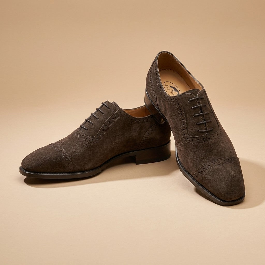 Sheriff Collection Brown Suede Lace-Up Cap-Toe Oxford Shoes