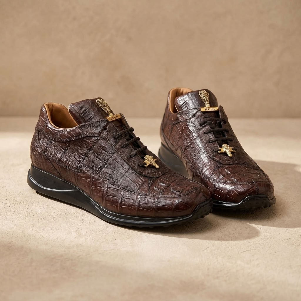 Brown Mauri 8900 Caiman Fuscus sneakers with textured caiman leather upper and lace-up design