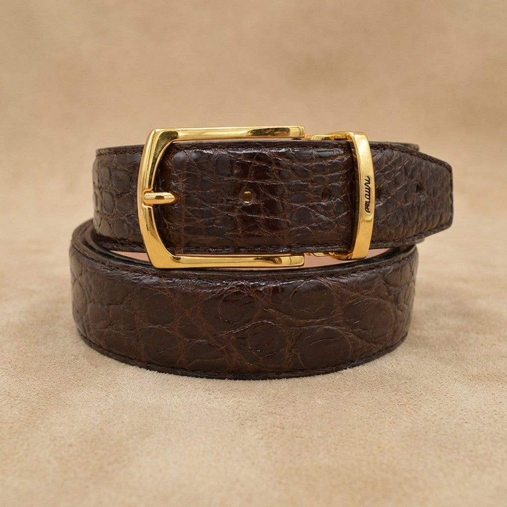 Brown Mauri Alligator Belt with detailed alligator skin texture and classic buckle, stylish accessory for men.