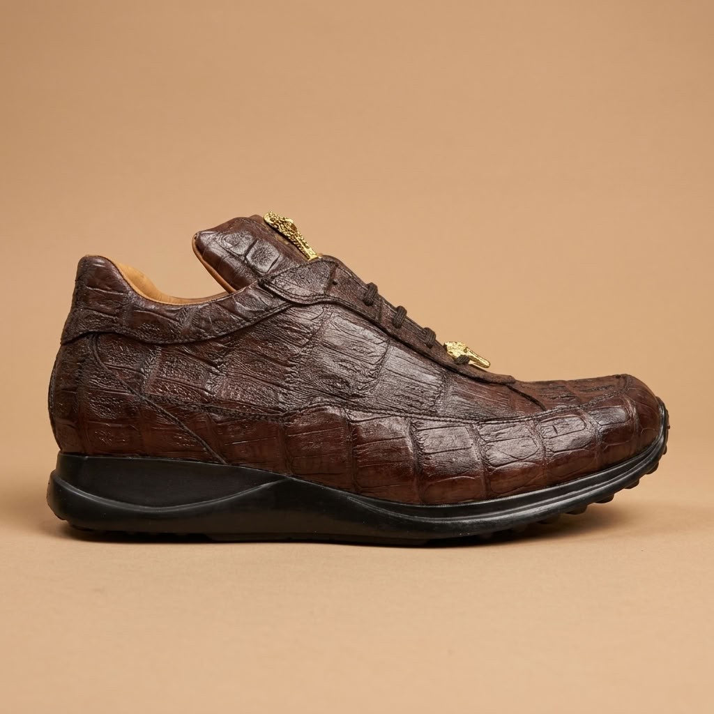 Mauri 8900 Caiman Fuscus brown sneakers with textured caiman leather upper and lace-up design