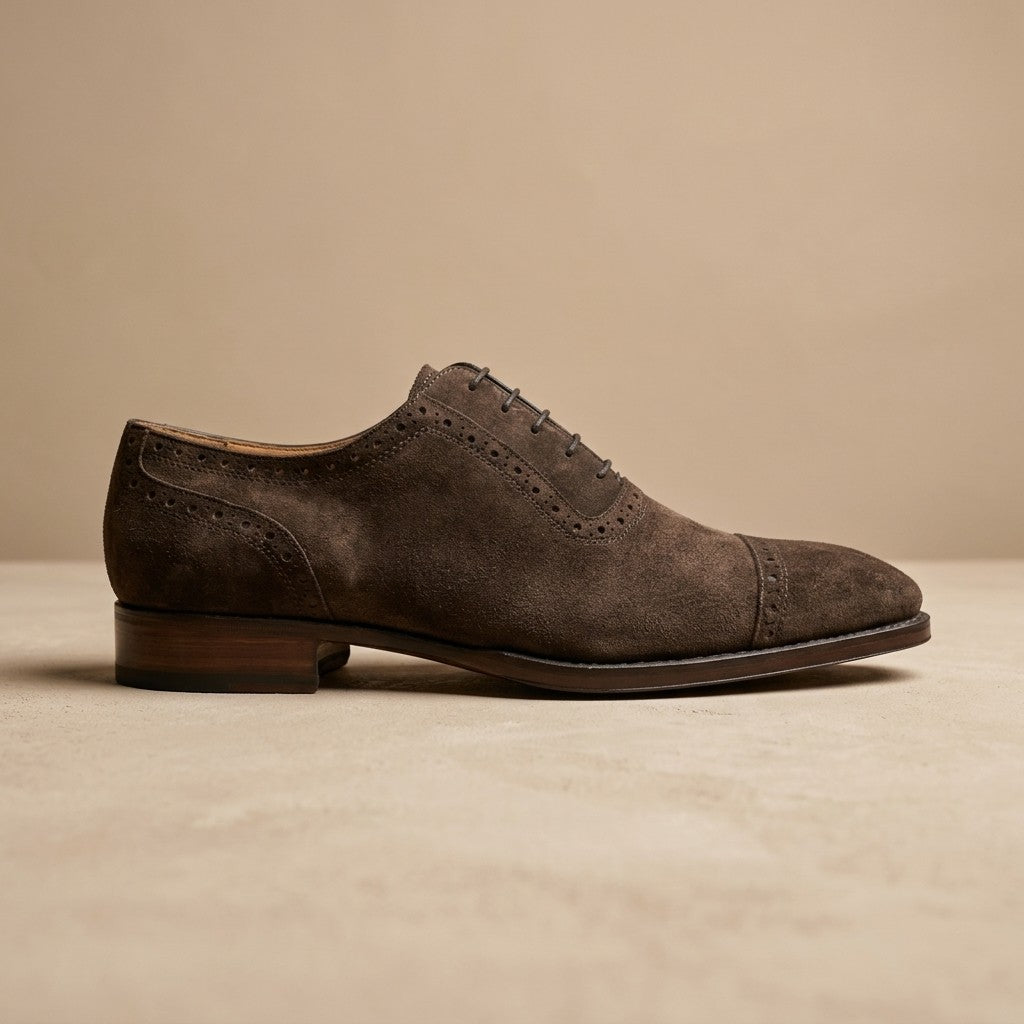 Sheriff Collection Brown Suede Lace-Up Cap-Toe Oxford Shoes