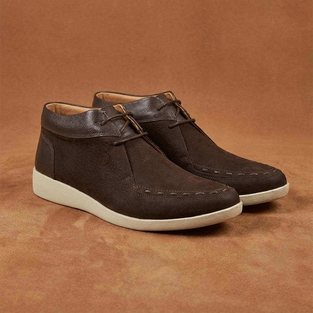Brown Johnny Famous Stitch Toe B-Style Soho high-top casual shoes with stylish stitching and a classic design.