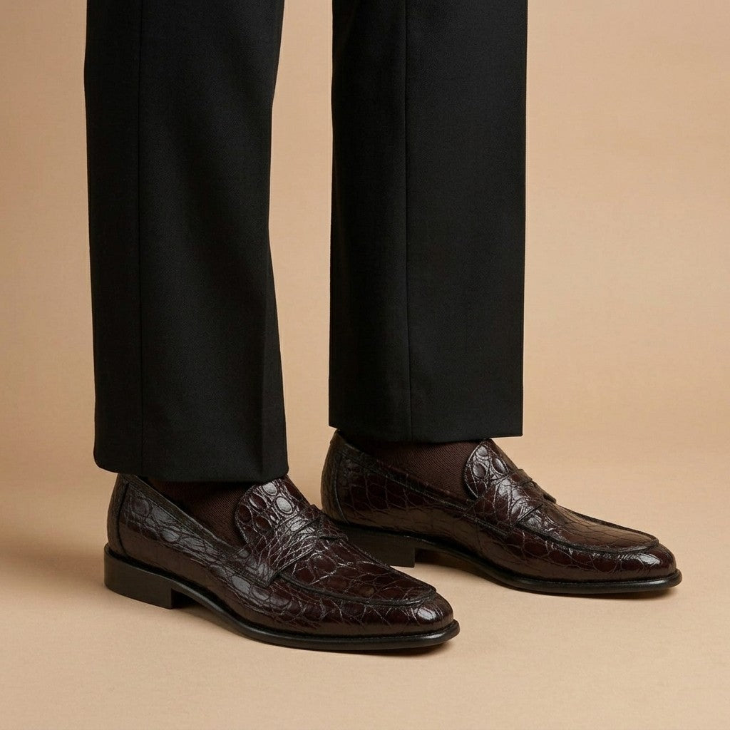 Marfa Calzoleria Toscana Dip-Dyed Crocodile Caiman Flanks Penny Loafers