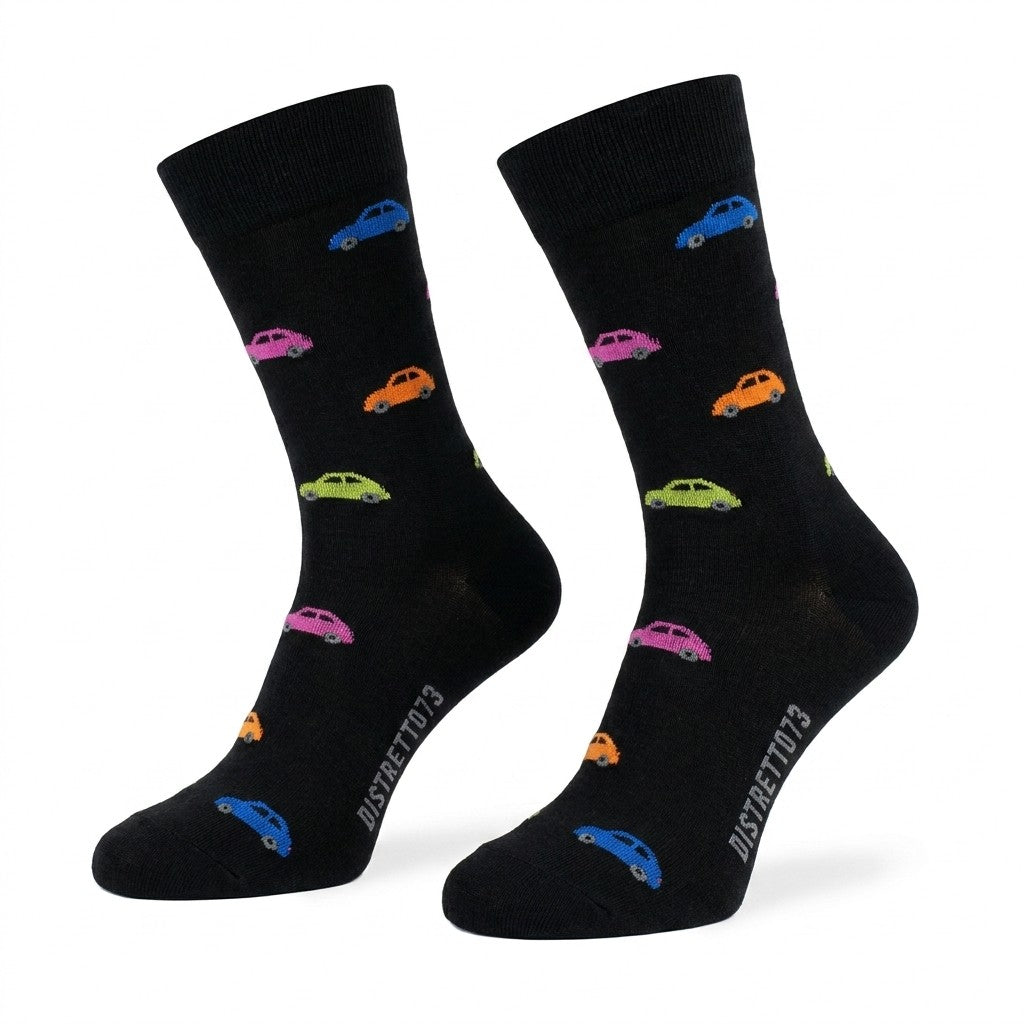 Black men's cotton Car Socks by Cellini Uomo from Distretto73 Filoscozia collection, featuring a stylish, comfortable design.