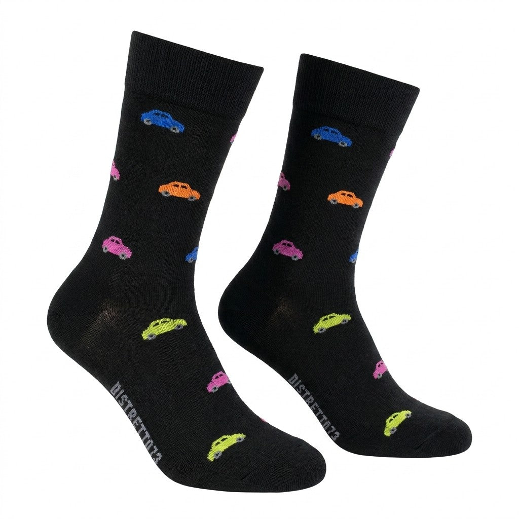 Black men's cotton Car Socks from Cellini Uomo's Distretto73 Filoscozia collection, featuring a stylish design and comfortable fit.