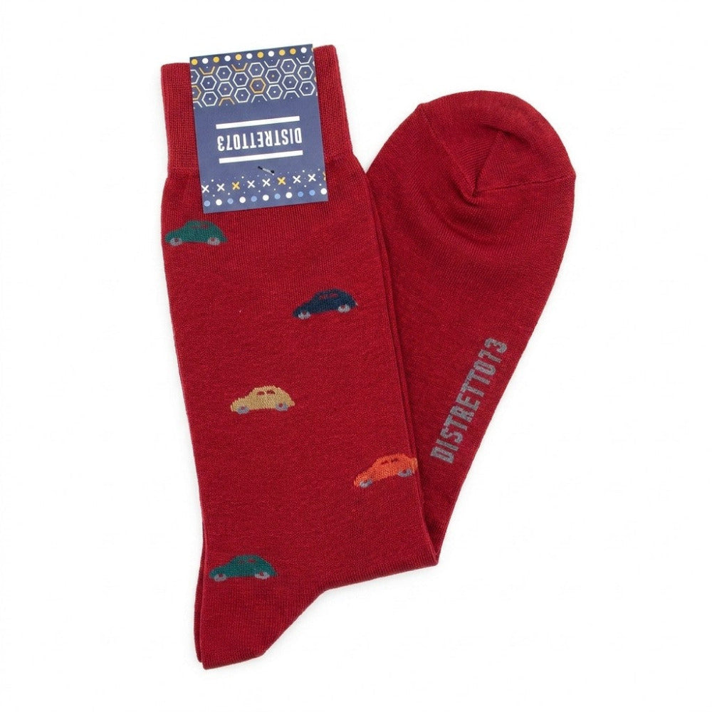 Cellini Uomo Distretto73 men's Filoscozia cotton car socks displayed on a model's feet, showcasing stylish and comfortable footwear.