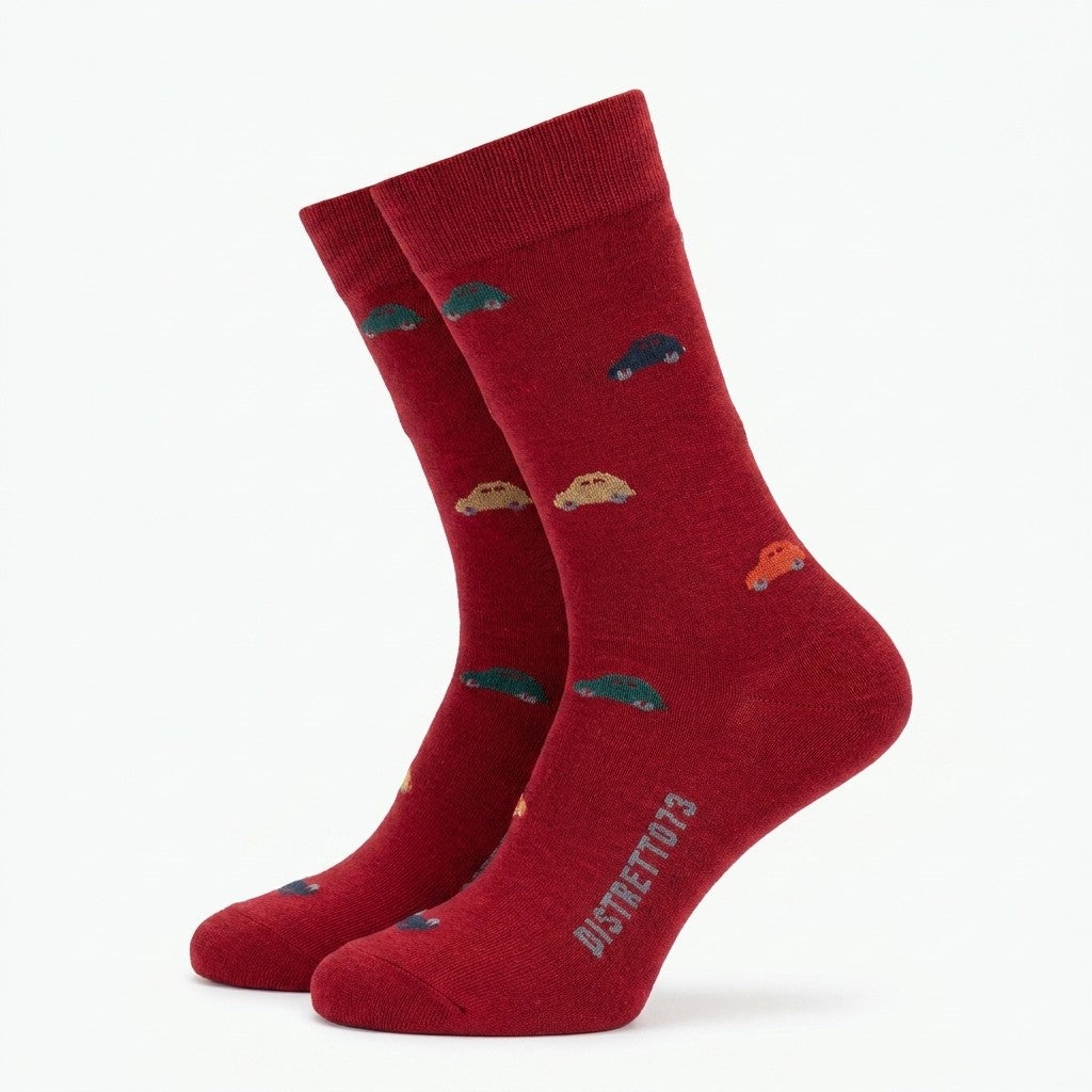 Cellini Uomo Distretto73 men's Filoscozia cotton car socks featuring a stylish automotive design.