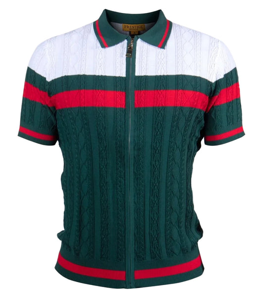 Prestige Zip Up Green, Red and White Polo 180 - Cellini Uomo 