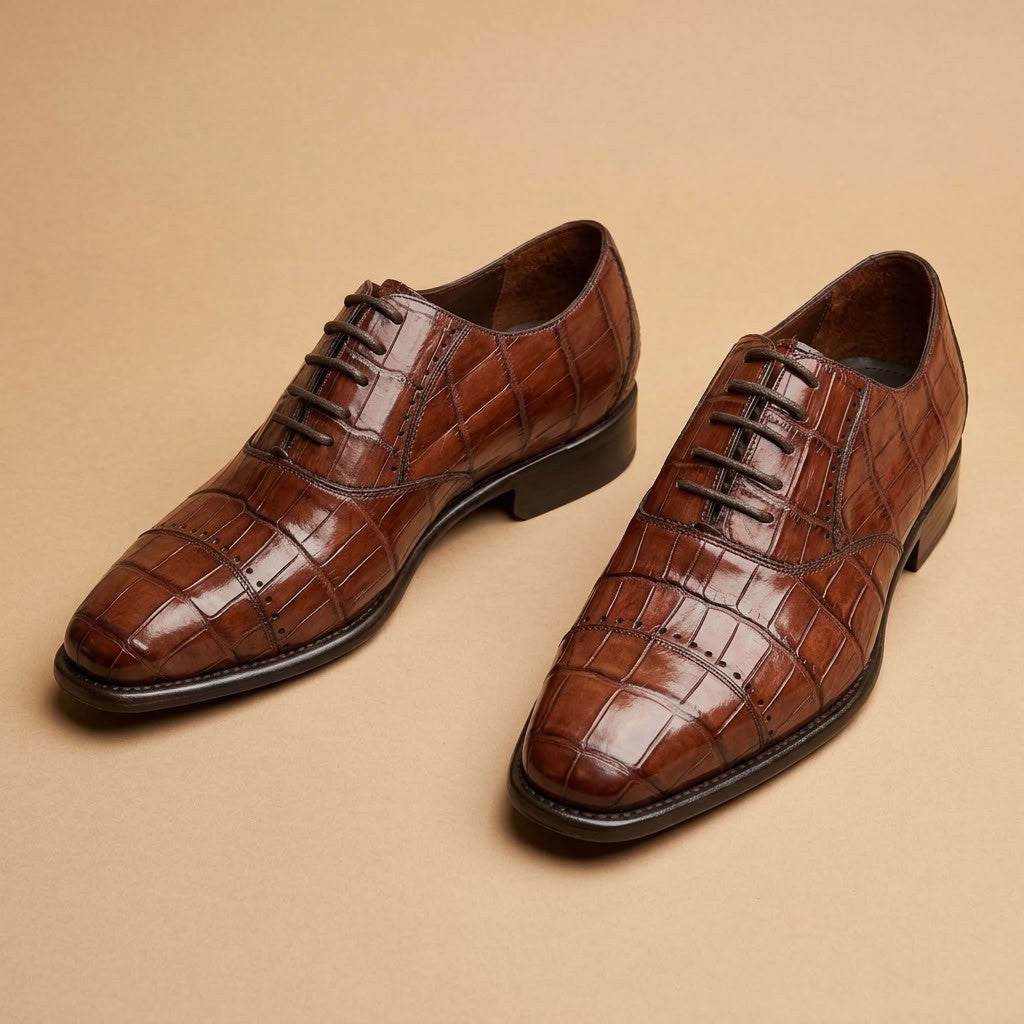 Calzoleria Toscana Caiman Crocodile Cap-Toe Dress-Up Shoes