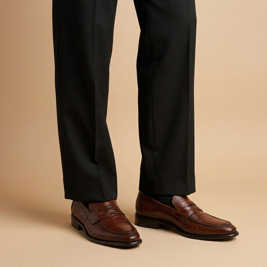 Marfa Calzoleria Toscana Ostrich Leg & Caiman Crocodile Penny Loafers