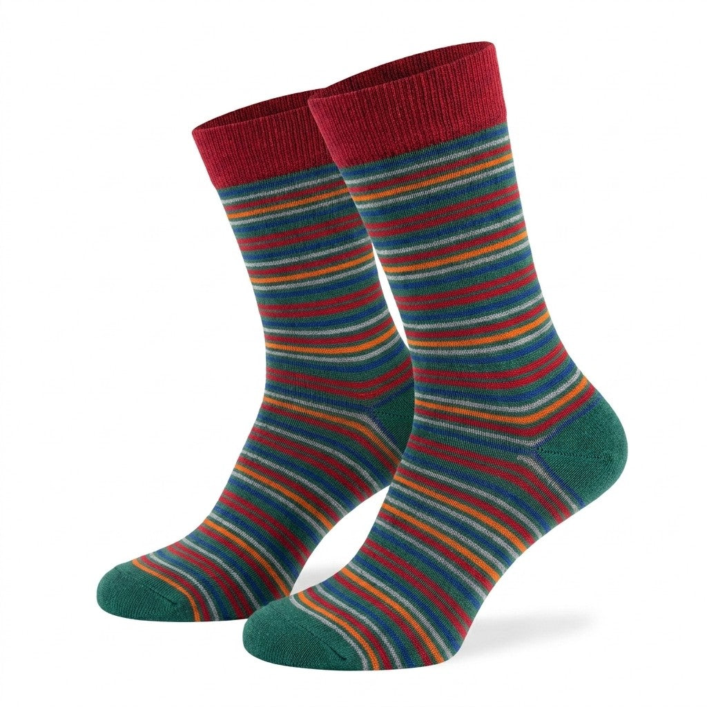 Colorful Cellini Uomo Distretto73 Men's Filoscozia cotton striped crew socks displayed on a white background.