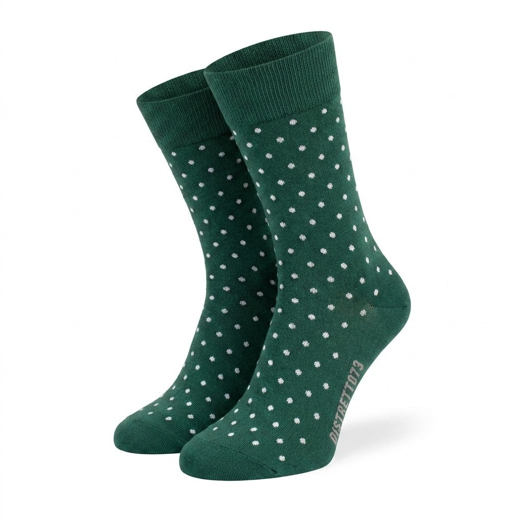 Forest green Cellini Uomo Filoscozia cotton polka dot socks featuring small white dots on a smooth fabric.