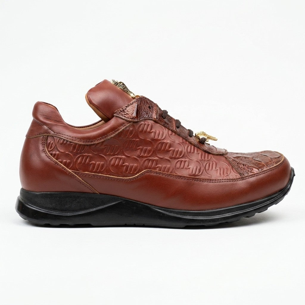 Mauri 8900 Napa leather embossed sneakers with Mauri print and baby crocodile texture in gold Napa leather.