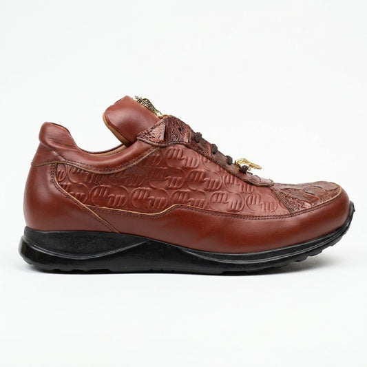 Mauri 8900 Napa leather embossed sneakers with Mauri print and baby crocodile texture in gold Napa leather.