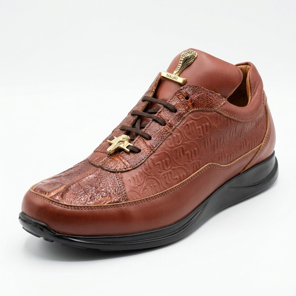 Mauri 8900 Napa leather embossed sneakers with Mauri print and baby crocodile details in gold Nappa leather.