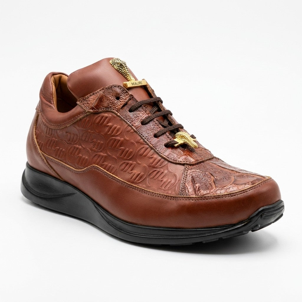 Gold Mauri 8900 Napa leather embossed sneakers with Mauri print and baby crocodile accents, stylish and luxurious footwear.