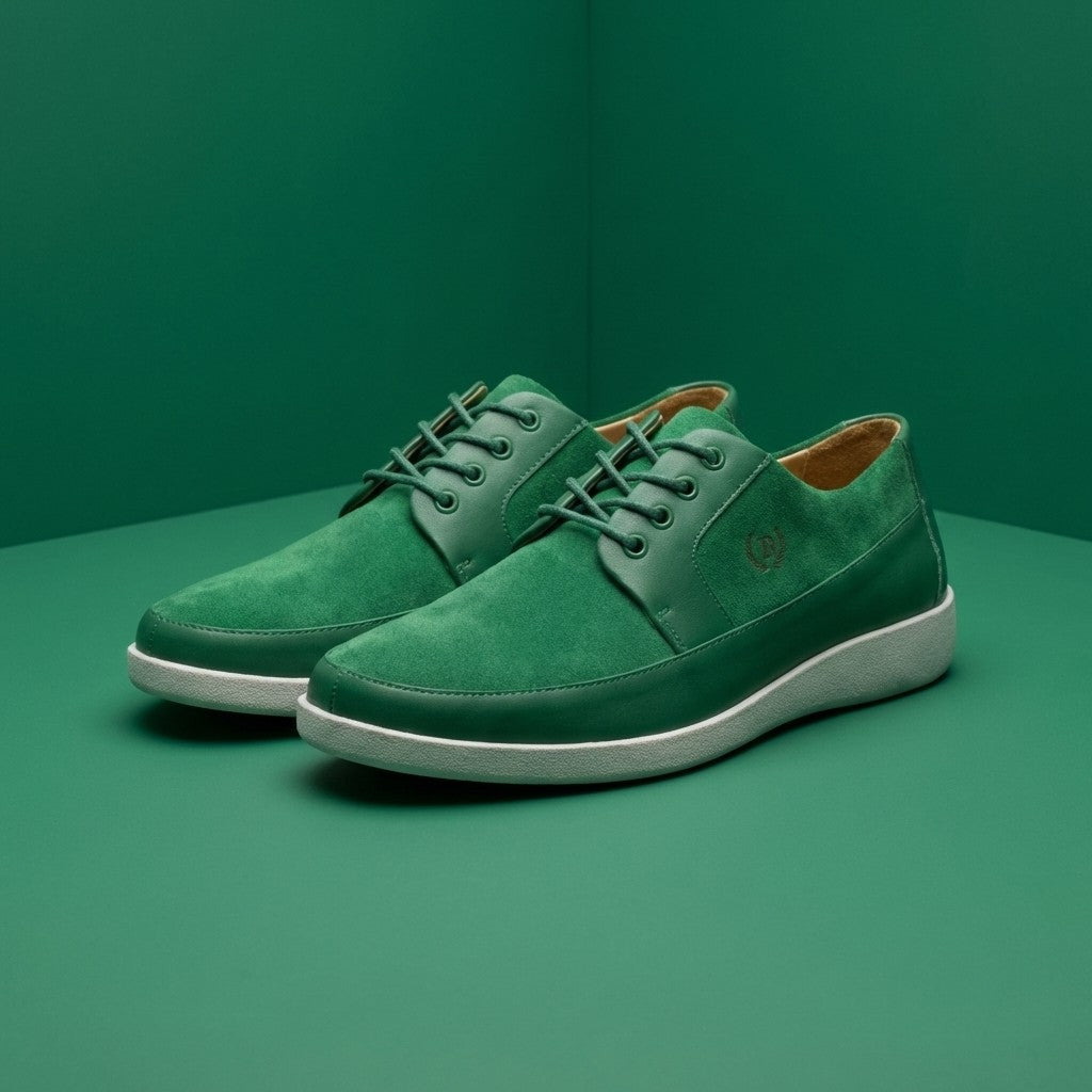Johnny Famous New York Park West low top sneakers in green, showing stylish canvas design and white rubber soles.