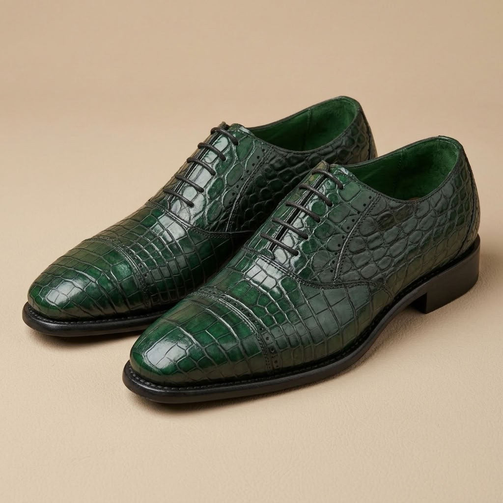 Calzoleria Toscana Caiman Crocodile Cap-Toe Dress-Up Shoes