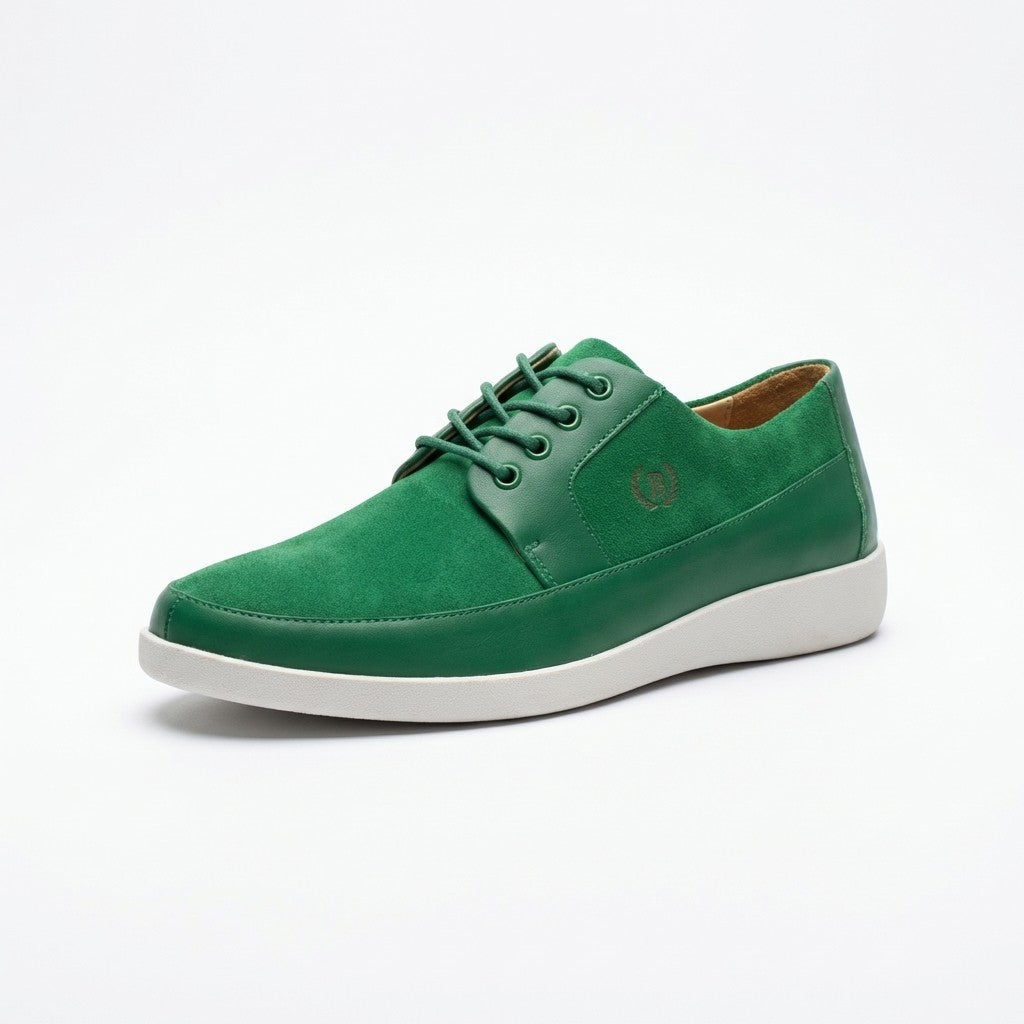 Green Johnny Famous New York Park West low top sneakers with white soles and laces, casual footwear for men.