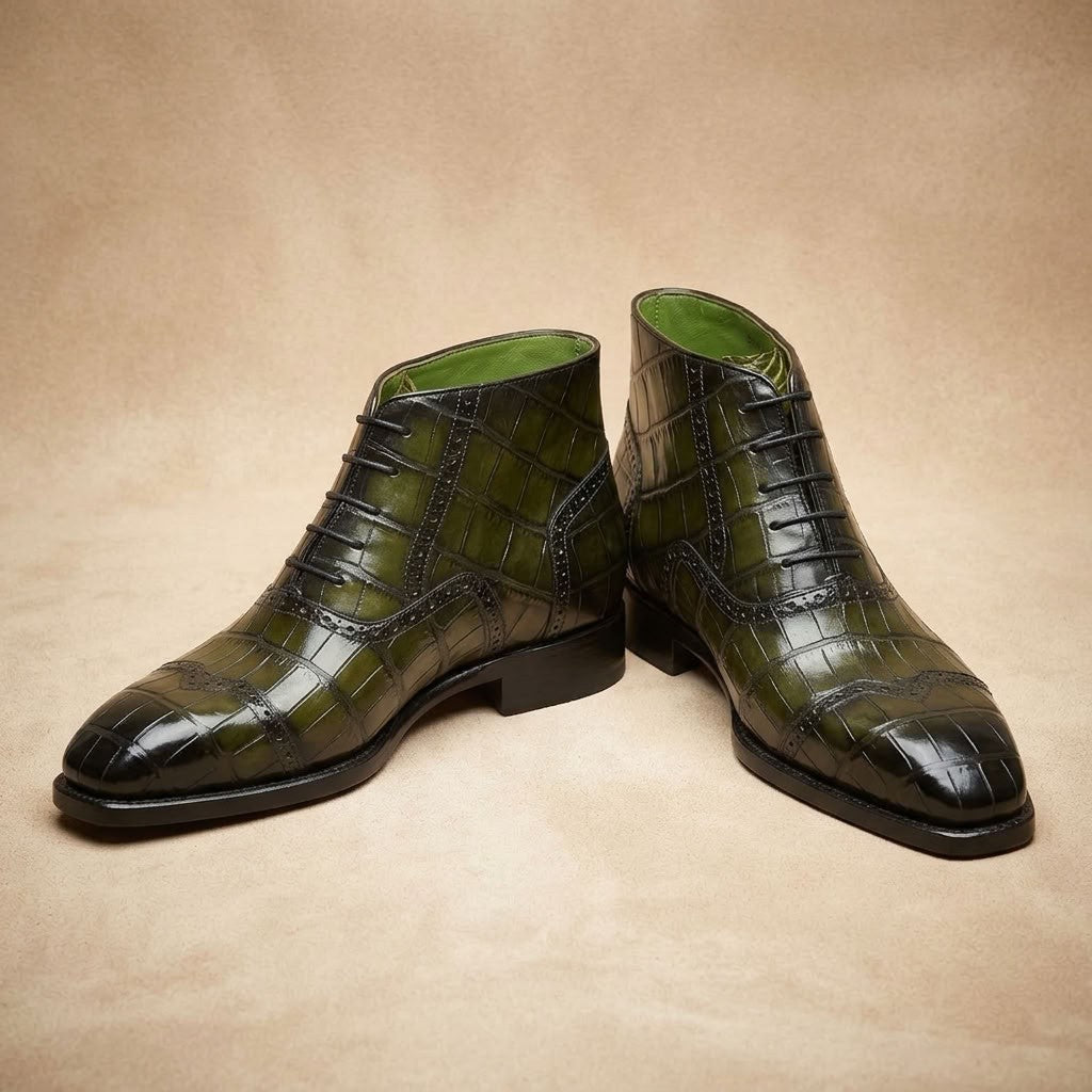mens green dress boots Sheriff Collection Alligator Wingtip Boot 21117 formal suit with boots men