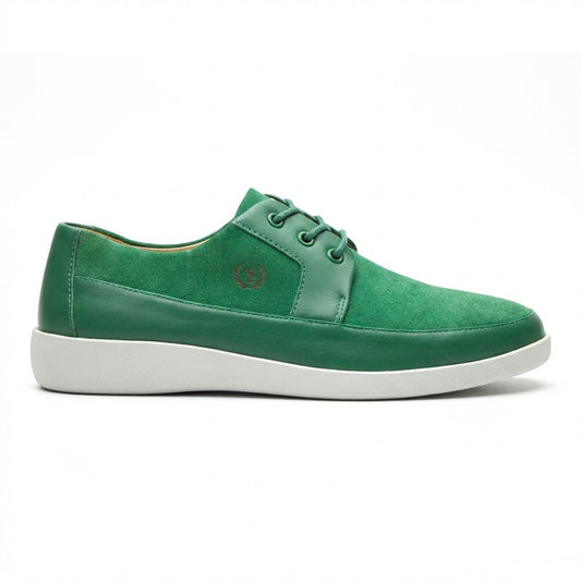 Green Johnny Famous New York Park West low top sneakers with white sole and laces, stylish casual footwear for men.