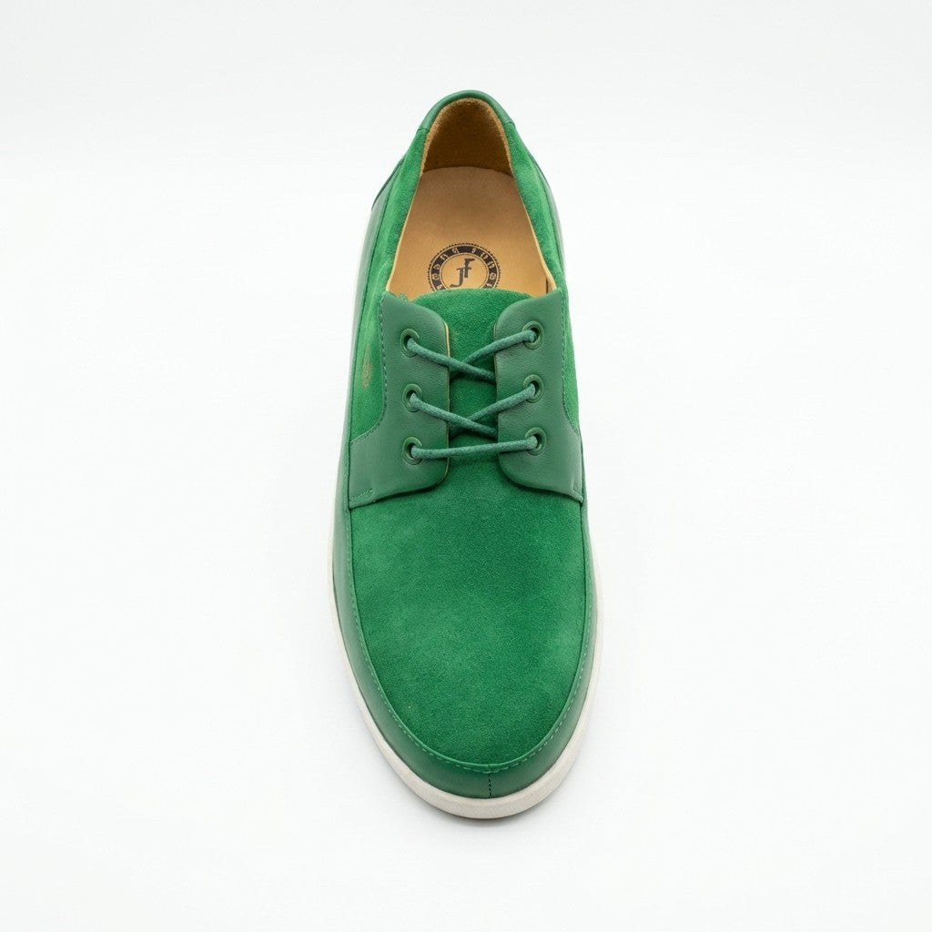 Green Johnny Famous New York Park West low top sneakers with white laces and rubber soles, showcased on a clean background.