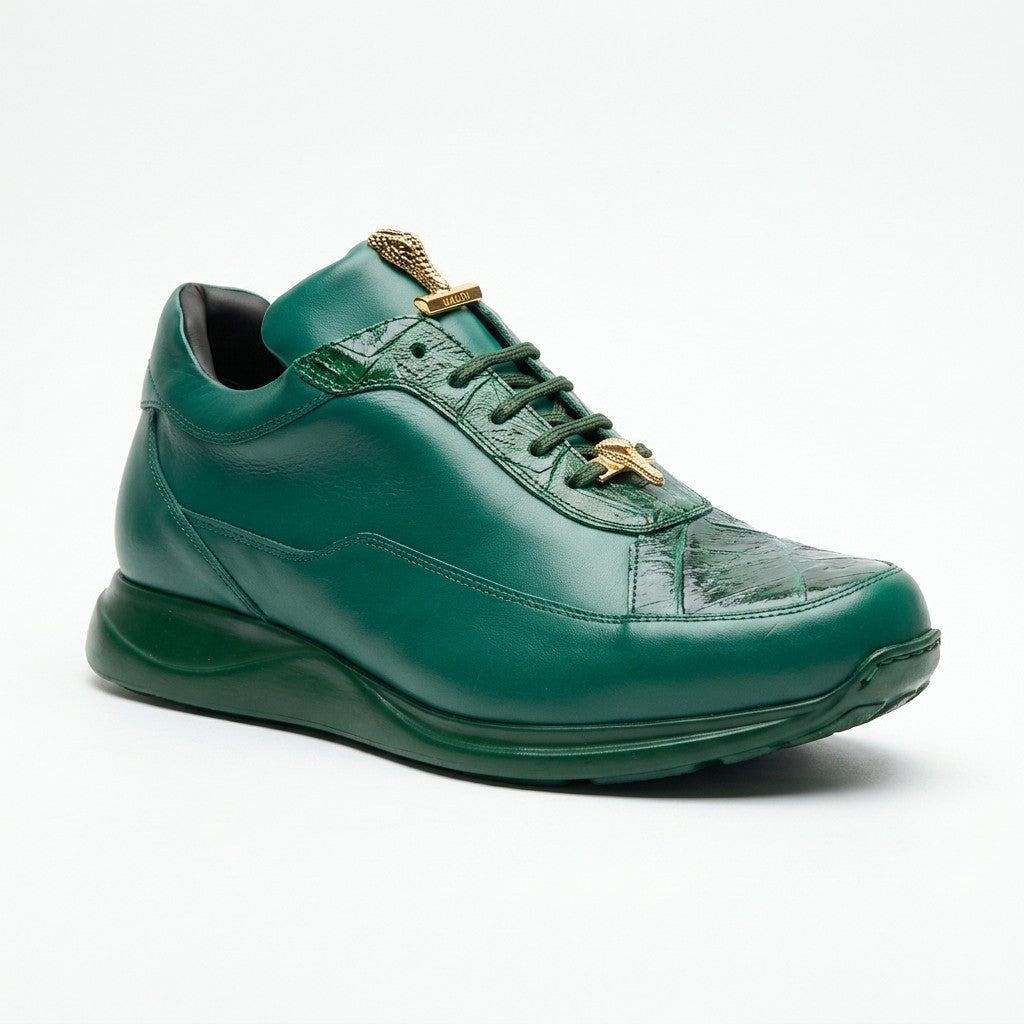 Mauri 8900 green Napa leather and crocodile sneakers with stylish design and textured detailing.