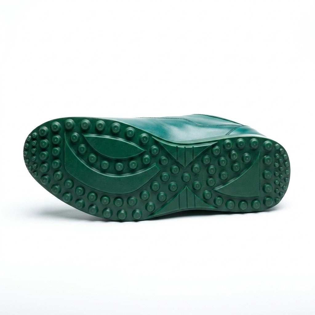 Mauri 8900 green Napa leather and crocodile sneakers with stylish design and textured details on a white background.