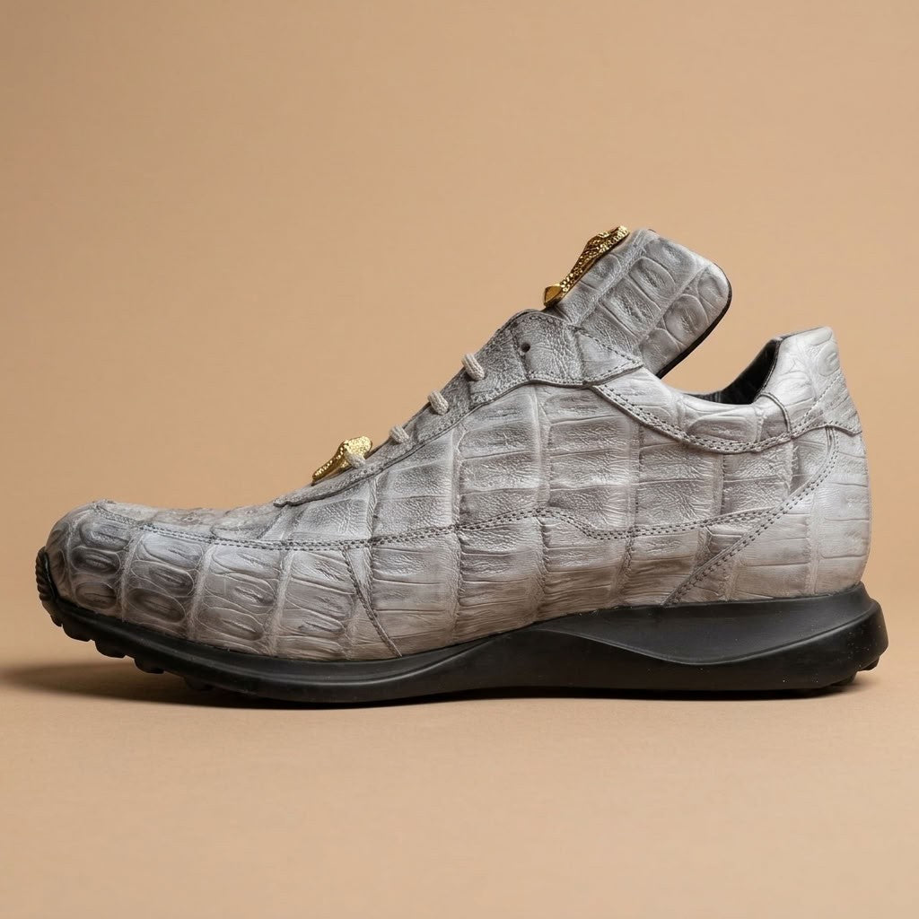 Mauri 8900 Caiman Fuscus sneakers in grey caiman leather with textured finish and lace-up design