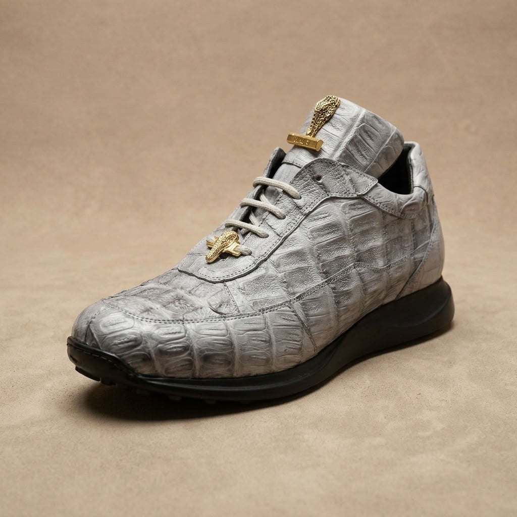 Mauri 8900 Caiman Fuscus sneakers in textured gray leather with lace-up design