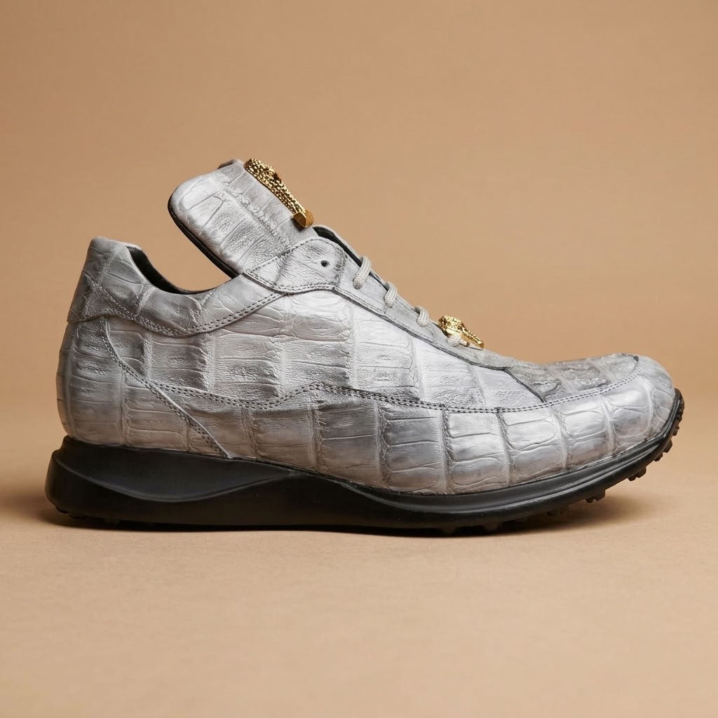 Mauri 8900 Caiman Fuscus sneakers in grey with textured caiman-pattern leather and lace-up design
