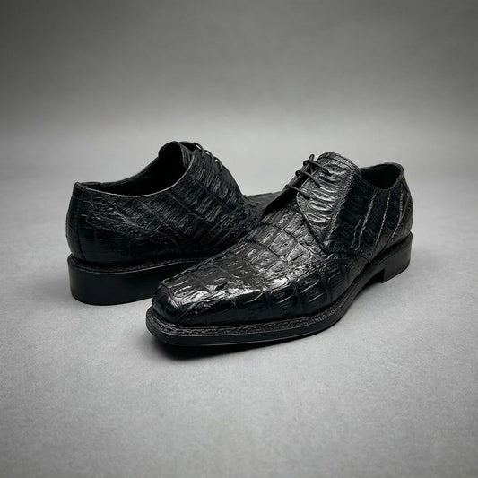 Mauri 2670 Caiman Hornback dress shoes, lace-up style, in grey and black leather, designed for formal wear.