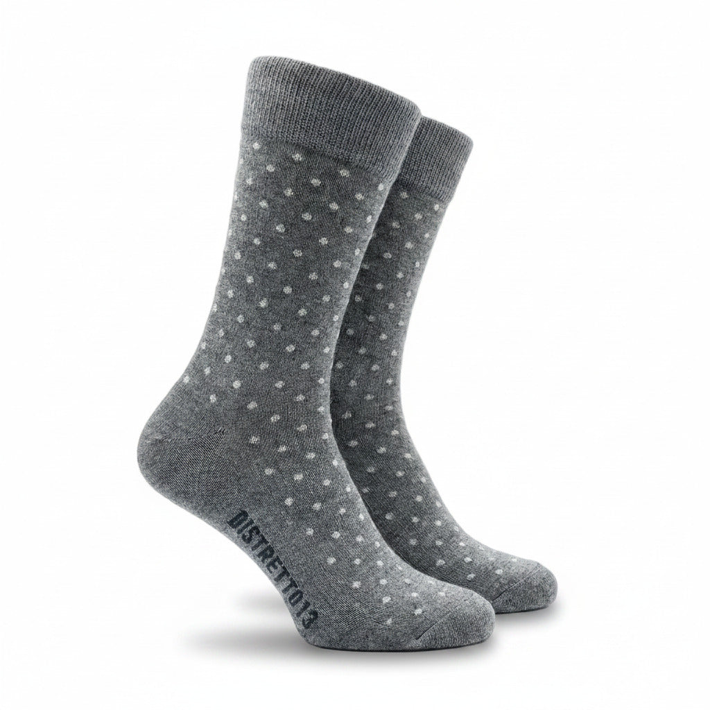 Cellini Uomo Distretto73 men's Filoscozia cotton polka dot socks in grey with white polka dots, casual ankle-length footwear.