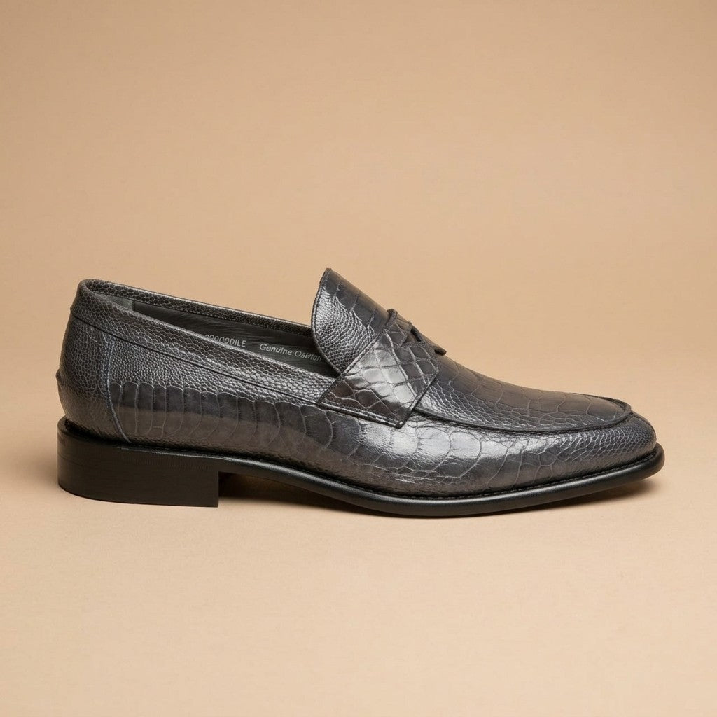 Marfa Calzoleria Toscana Ostrich Leg & Caiman Crocodile Penny Loafers