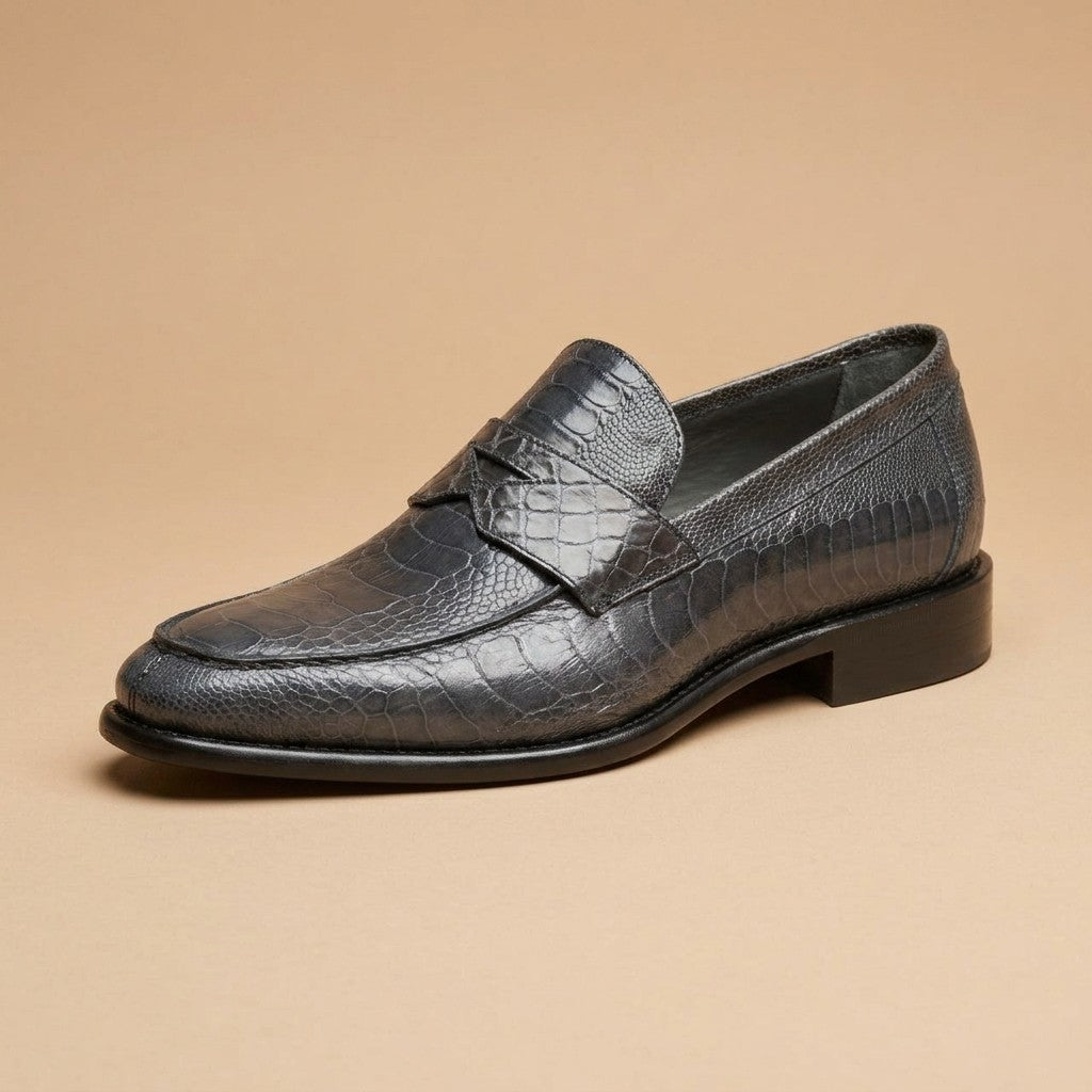 Marfa Calzoleria Toscana Ostrich Leg & Caiman Crocodile Penny Loafers