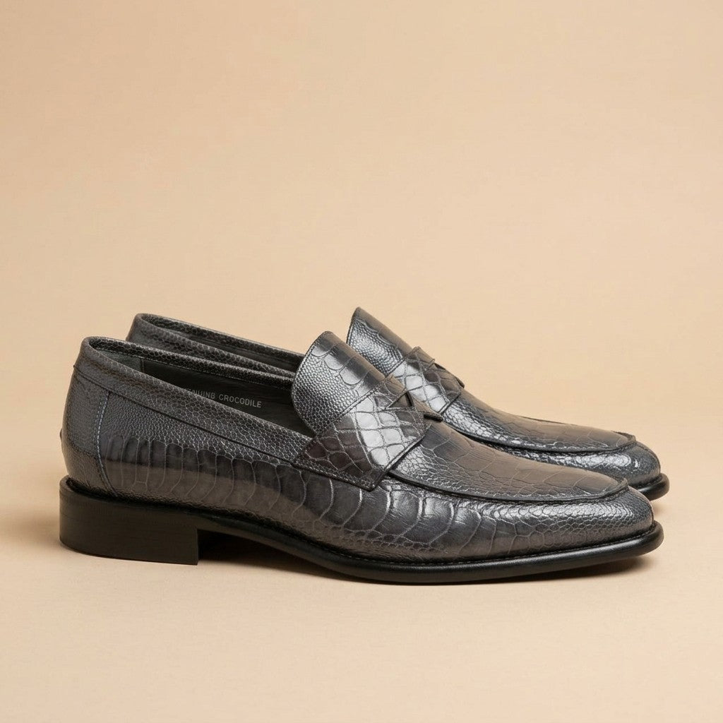 Marfa Calzoleria Toscana Ostrich Leg & Caiman Crocodile Penny Loafers
