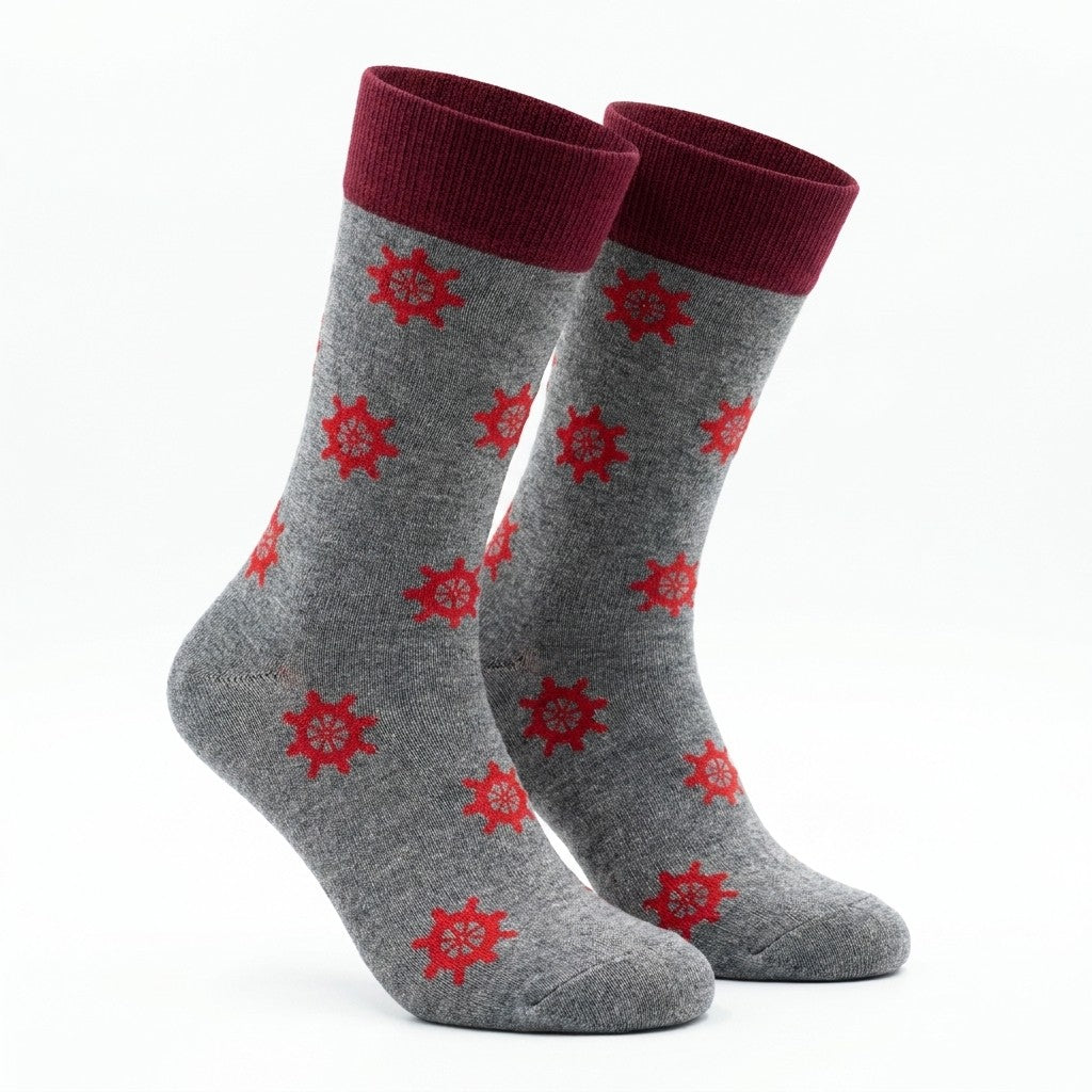 Grey and red Cellini Uomo Distretto73 Filoscozia cotton Seaport socks with a stylish pattern, designed for men's apparel and accessories.