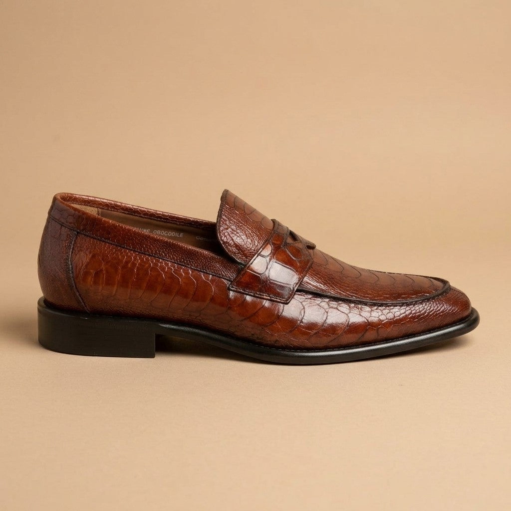 Marfa Calzoleria Toscana Ostrich Leg & Caiman Crocodile Penny Loafers