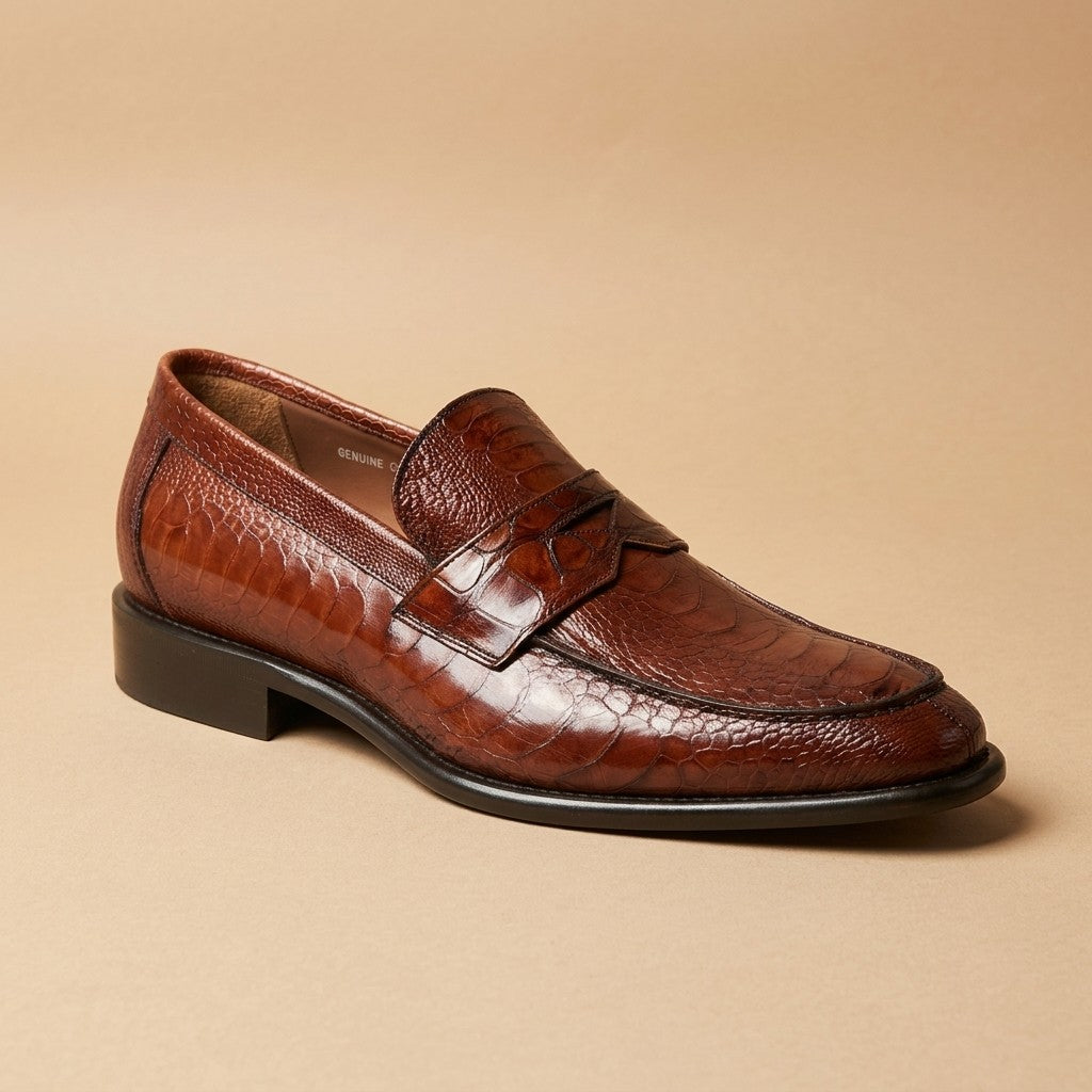 Marfa Calzoleria Toscana Ostrich Leg & Caiman Crocodile Penny Loafers