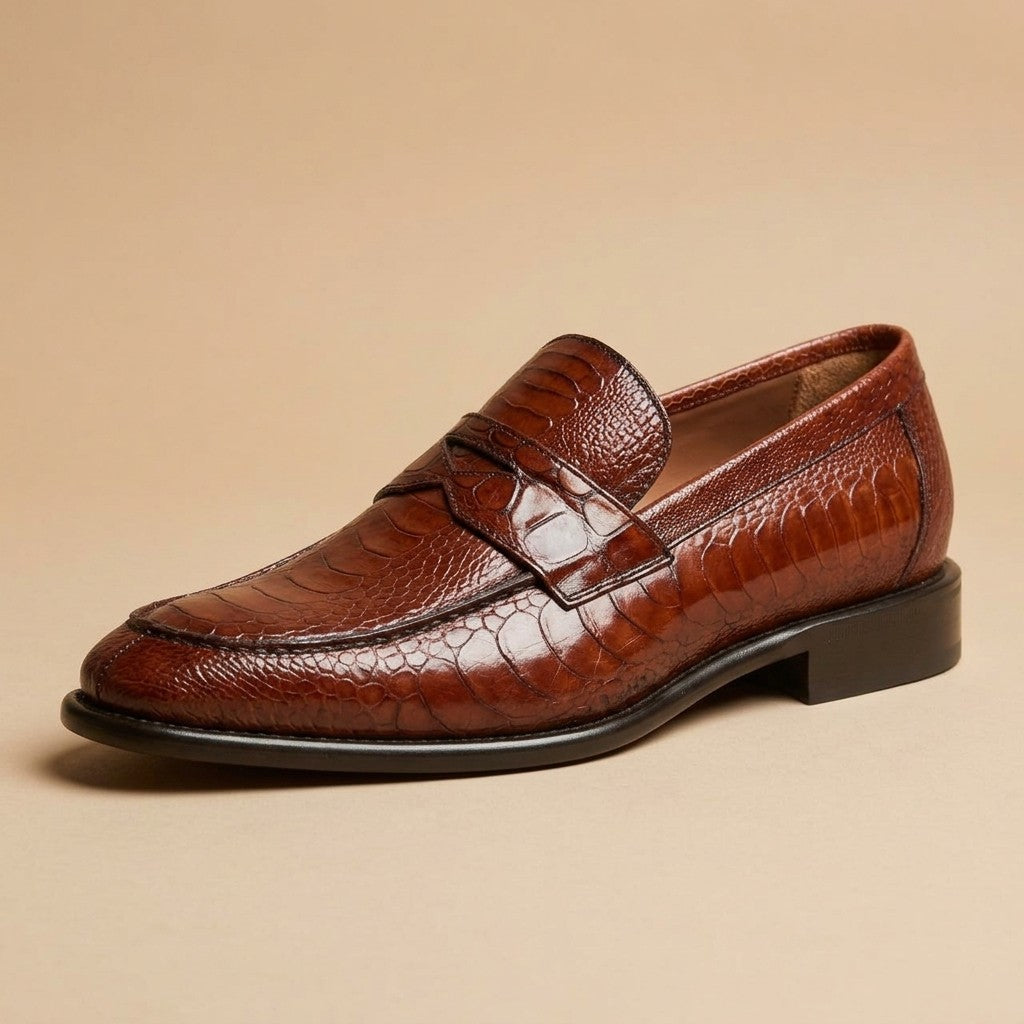 Marfa Calzoleria Toscana Ostrich Leg & Caiman Crocodile Penny Loafers