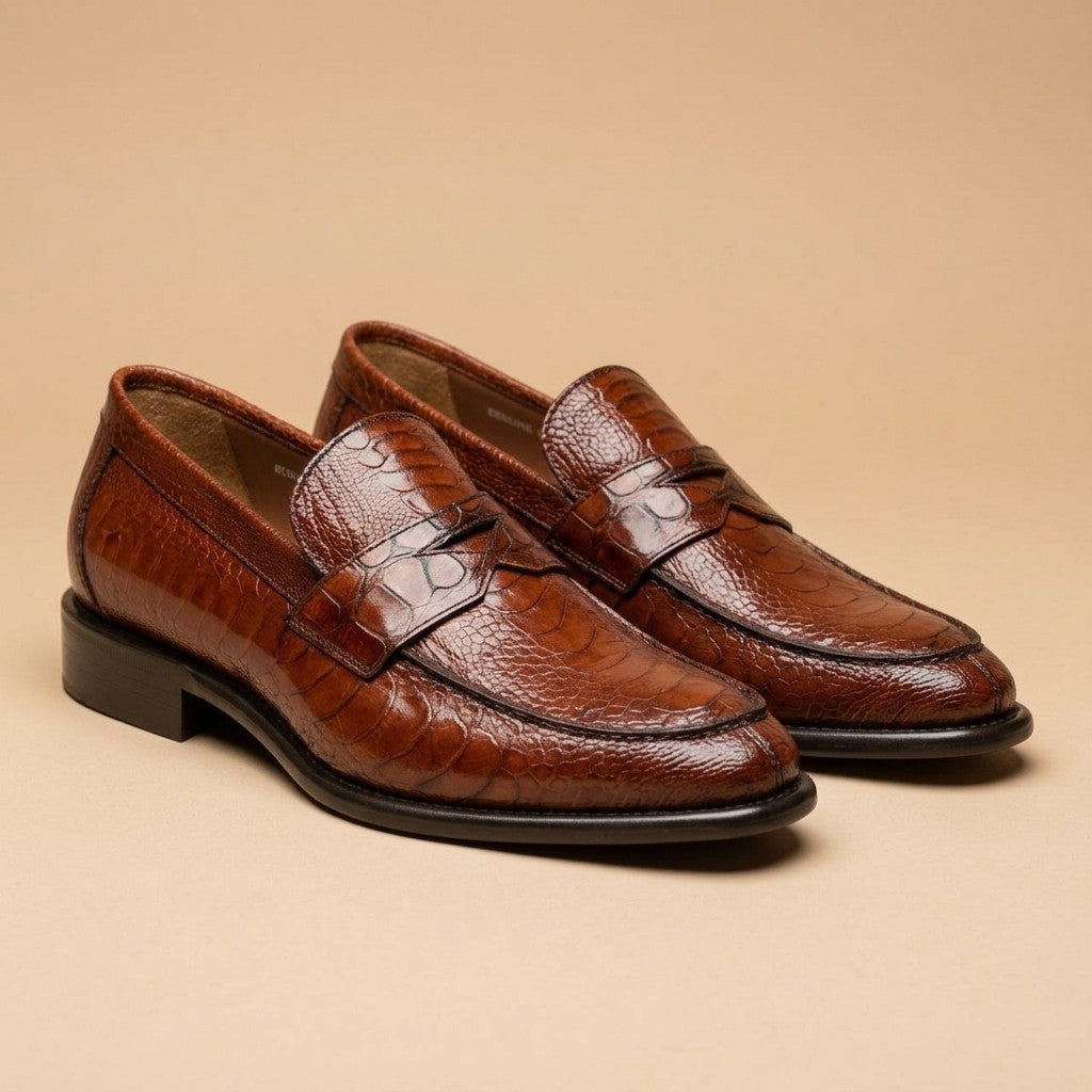 Marfa Calzoleria Toscana Ostrich Leg & Caiman Crocodile Penny Loafers