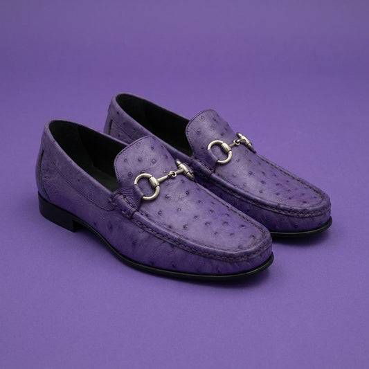Calzoleria Toscana V2-3238 bright colored ostrich leather loafers with sleek design and vibrant finish.
