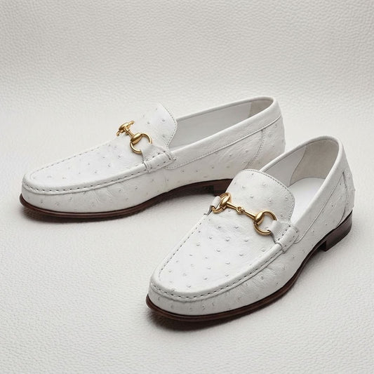 Brightly colored Ostrich leather loafers by Calzoleria Toscana V2-3238, showcasing stylish and vibrant footwear details.
